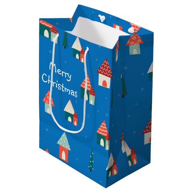 Sacola Para Presentes Média Cute Natal alegre cidade  (Frente inclinada)