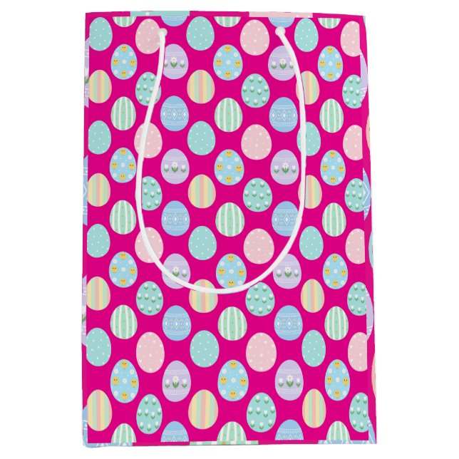 Sacola Para Presentes Média Cute Pastel Easter Eggs Pattern  (Frente)