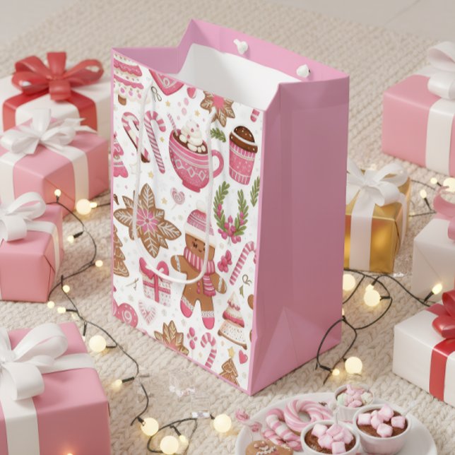 Sacola Para Presentes Média Cute Pink Christmas Gift Bag (Criador carregado)