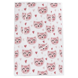 Sacola Para Presentes Média Cute Pink Kittens and Hearts Pattern for Kids