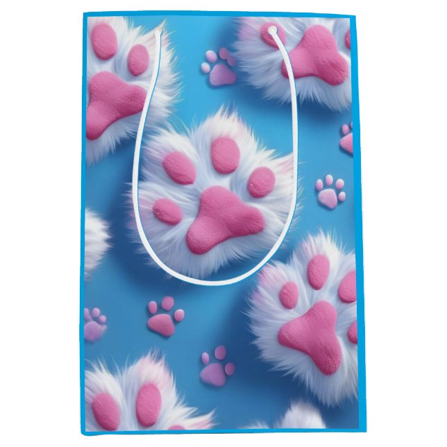 Sacola Para Presentes Média Cute Pink Paw Print Gift Bag (Frente)