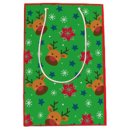 Sacola Para Presentes Média Cute Reindeer & Snowflake Christmas 