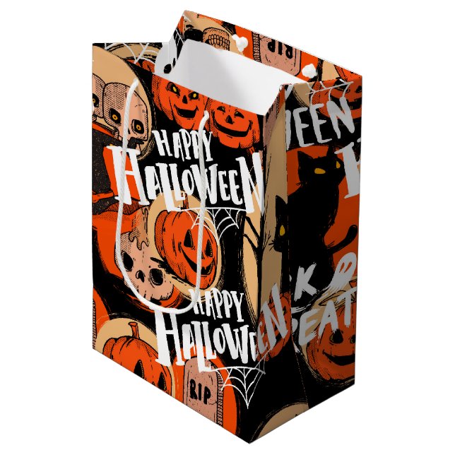 Sacola Para Presentes Média  Cute & Scary Halloween Spooky vibes  (Frente inclinada)