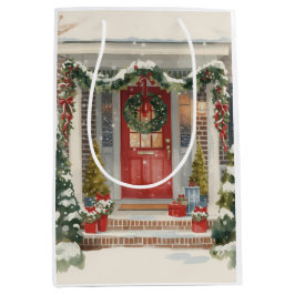 Sacola Para Presentes Média Cute Snowy Christmas Porch 