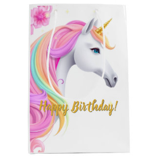 Sacola Para Presentes Média Cute Unicorn Birthday Gift Bag