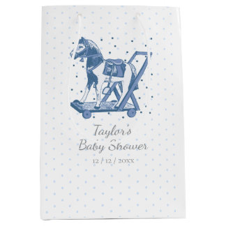 Sacola Para Presentes Média Cute Vintage Blue Hobby Horse Pattern