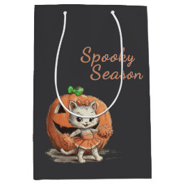 Sacola Para Presentes Média Cute Vintage Cat Halloween Custom Spooky Season