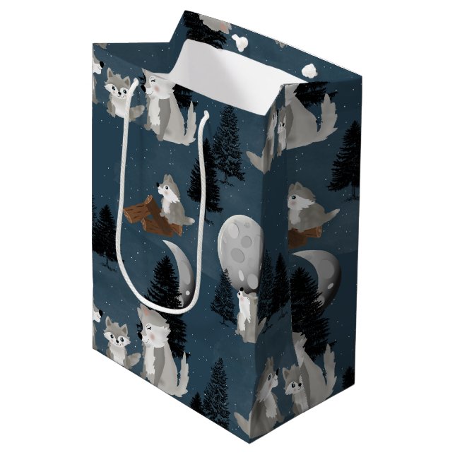 Sacola Para Presentes Média Cute Wolf Pack Woodland Night Sky Moon (Frente inclinada)