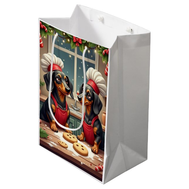 Sacola Para Presentes Média Dachshund Christmas Cookie Bakers Holiday Painting (Frente inclinada)