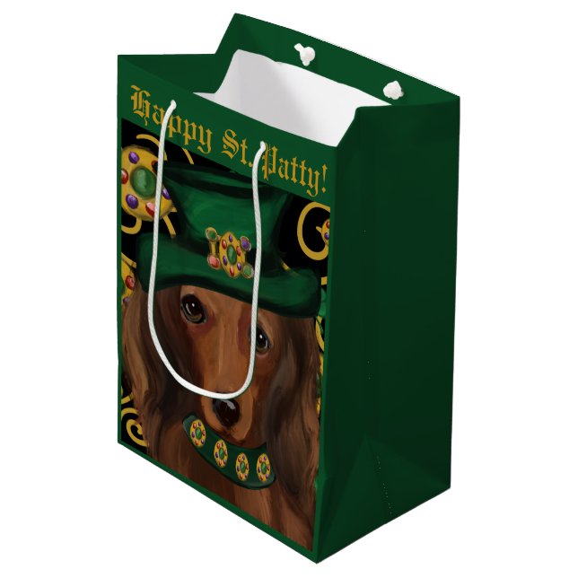 Sacola Para Presentes Média Dachshund de Cabelo Longo Vermelho (Frente inclinada)