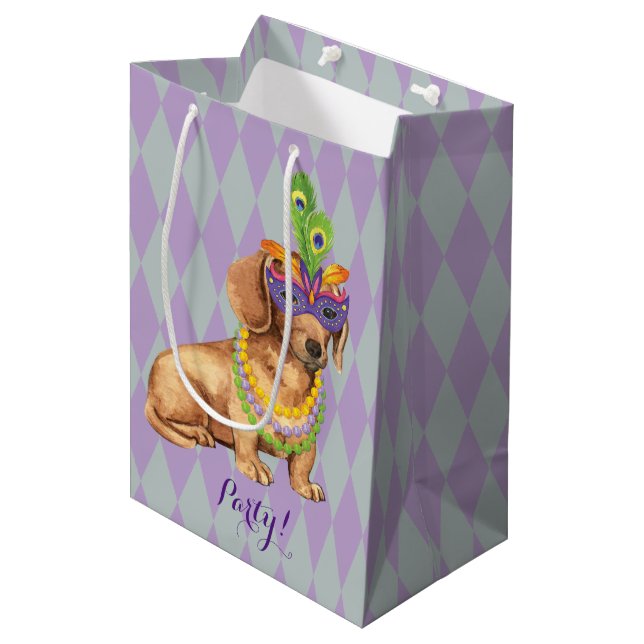 Sacola Para Presentes Média Dachshund do carnaval (Frente inclinada)