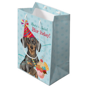 Sacola Para Presentes Média Dachshund doce do aniversário