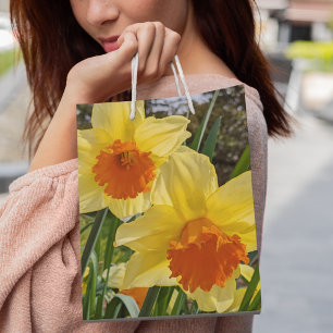 Sacola Para Presentes Média Daffodils Floral - Laranja e Amarelo