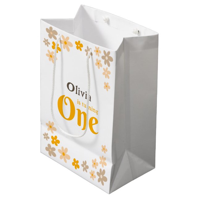 Sacola Para Presentes Média Daisy Boho Floral primeiro aniversario (Frente inclinada)