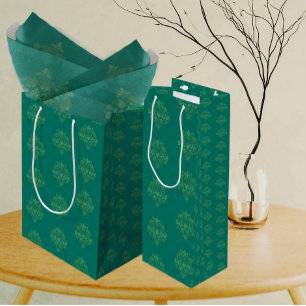Sacola Para Presentes Média Damasco Ouro Verde Teal Antigo