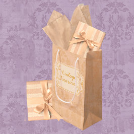 Sacola Para Presentes Média Damasco Rosa Empoeirado Vintage Personalizado 