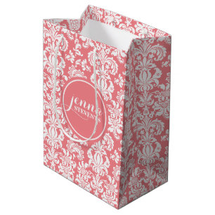 Sacola Para Presentes Média Damascos de vinheta rosa e branca