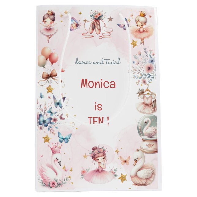 Sacola Para Presentes Média Dança e balé de bailarina giratória (Frente)