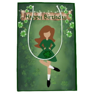 Sacola Para Presentes Média Dançarina Irlandesa com Feliz Aniversário de Cabel