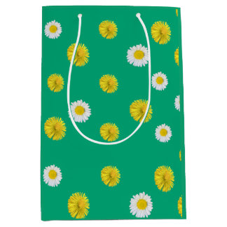 Sacola Para Presentes Média Dandelion Amarelo & Margarida Branca Verde
