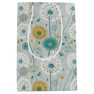 Sacola Para Presentes Média Dandelion Whimsical - Amarelo, Branco e Teal