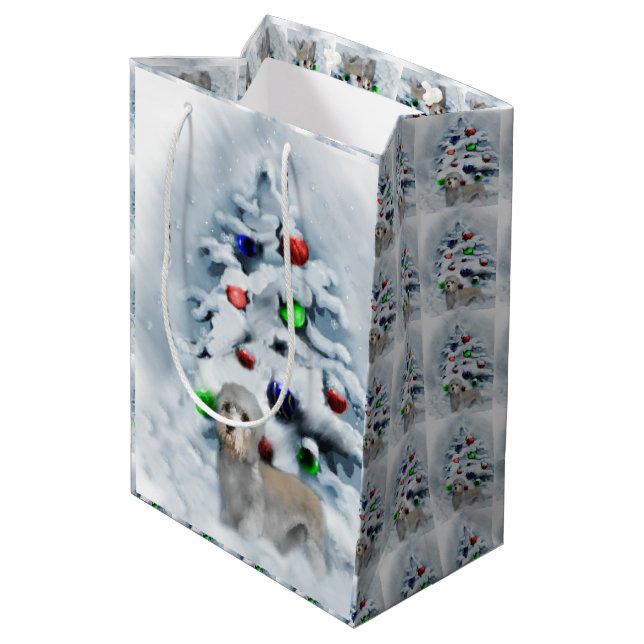 Sacola Para Presentes Média Dandie Dinmont Terrier Christmas (Verso inclinado)