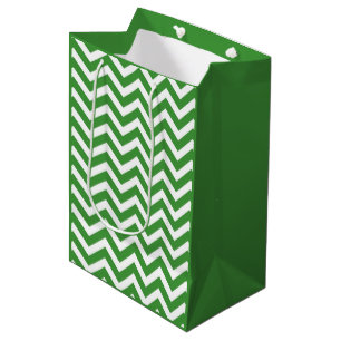 Sacola Para Presentes Média Dark Green & Branco Chevron Casamento Aniversário