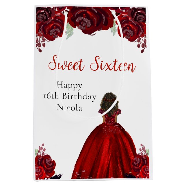 Sacola Para Presentes Média Dark Skin Princess Red Sweet Sixteen  (Frente)