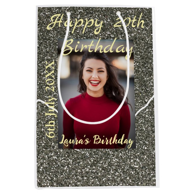 Sacola Para Presentes Média Data de adição do 20 de do Silverglitter (Frente)