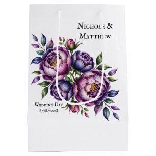 Sacola Para Presentes Média Data de Casamento de Púrpura Elegante e Pera Magen