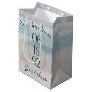 Sacola Para Presentes Média Data de casamento do aniversário da praia de Ocea