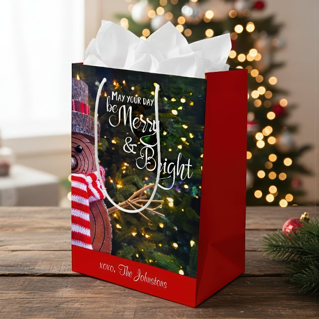 Sacola Para Presentes Média Days Be Feliz Bright Rustic Snowman Nome Personali (Criador carregado)