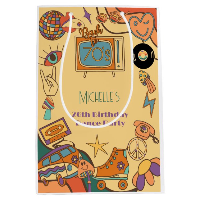 Sacola Para Presentes Média De volta ao aniversário dos adultos da Groovy da d (Frente)