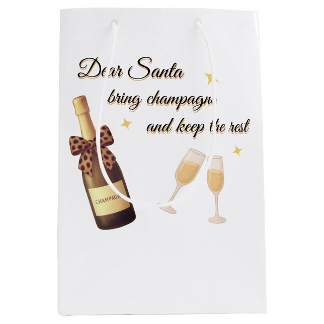 Sacola Para Presentes Média Dear Santa Champagne Design (Frente)