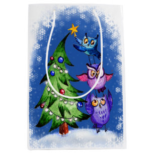 Sacola Para Presentes Média Decoração da árvore das corujas do Natal