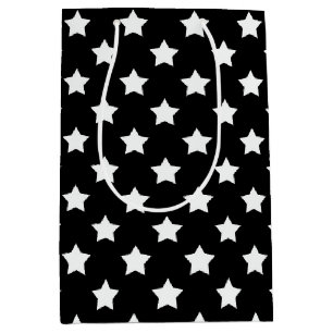 Sacola Para Presentes Média Decoração de padrão das estrelas brancas pretas
