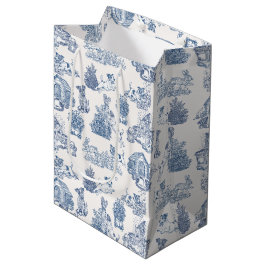 Sacola Para Presentes Média Decoração Toile Azul Jack Russell