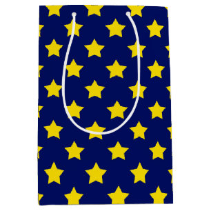 Sacola Para Presentes Média Decorativo de Padrão de Estrelas Amarelas Azuis