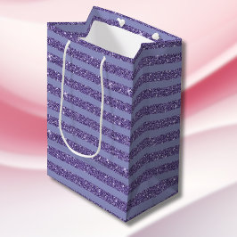 Sacola Para Presentes Média Deep Amethyst Glitter Style Horizontal Stripes 