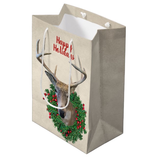 Sacola Para Presentes Média Deer In Christmas Wreath (Frente inclinada)