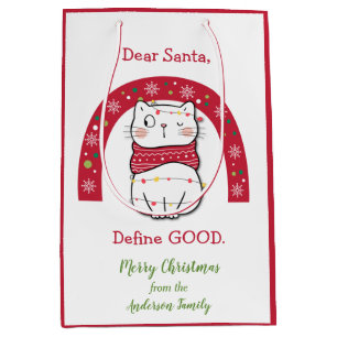 Sacola Para Presentes Média Defina um bom gato do arco-íris de Natal