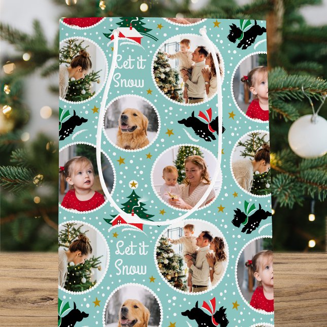 Sacola Para Presentes Média Deixe-o nevar, Scottie Dog, personalizado, foto (Criador carregado)