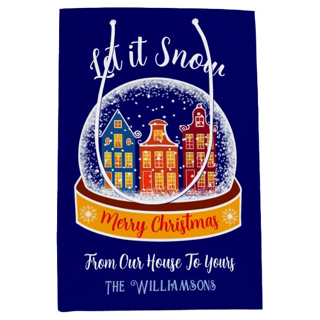 Sacola Para Presentes Média Deixe-o nevar Snowglobe Amsterdam Village (Frente)