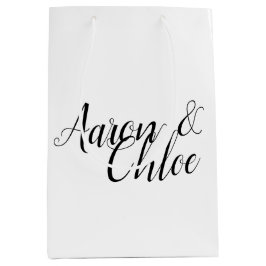 Sacola Para Presentes Média Delicado Casamento de Caligrafia Minimalista