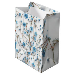 Sacola Para Presentes Média Delicar Arte de Flores Azuis