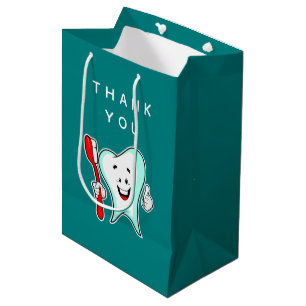 Sacola Para Presentes Média Dente feliz com cuidado dentário Obrigado