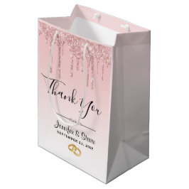 Sacola Para Presentes Média Derramamento Rosa De Casamento Moderno - Obrigado