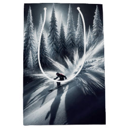 Sacola Para Presentes Média Descida de aniversário esquiadora no luar