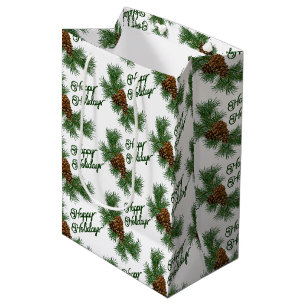 Sacola Para Presentes Média Desejo de Feriados Felizes de Pinecones Sazonais C