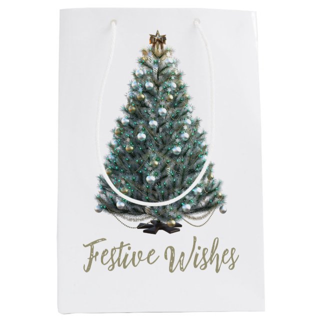 Sacola Para Presentes Média Desejos Festivos. Árvore de Natal (Frente)